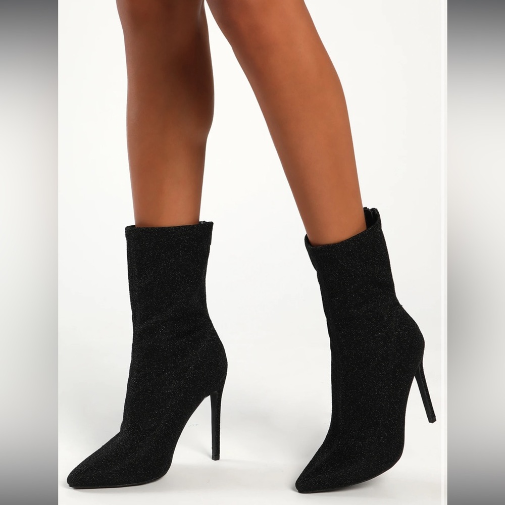 Black glitter mid calf boots - size 7 NWT